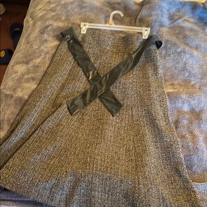 Chic Gray Tweed Skirt with Black Leather Straps